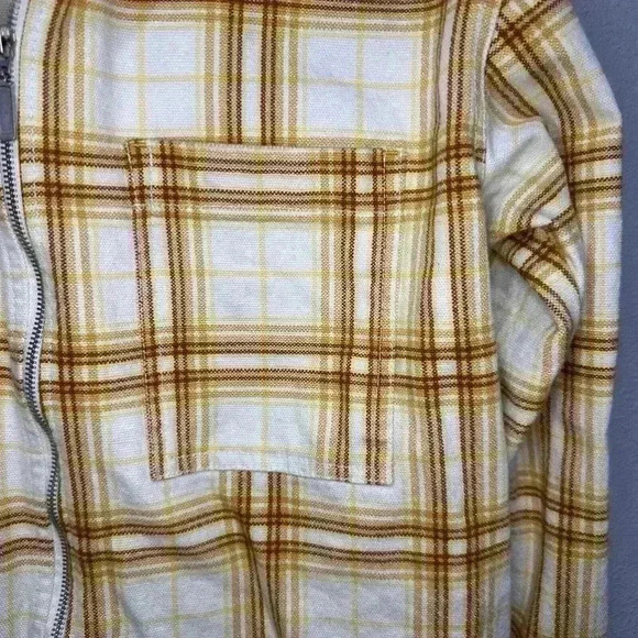 Urban Outfitters Vera Yellow Plaid Twill Hooded Full Zip Jacket Size XS - Picture 2 of 15